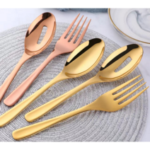 304 스테인리스 수저 포크 대왕포크 대형 왕포크 먹방 타공스푼 레스토랑 세트 7컬러, 색상선택, 스푼 [골드]