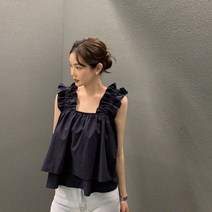 Makone 네크 목선 프릴 나시 셔츠