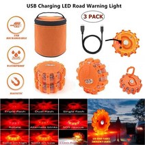점멸등 비상 자동차 조명 교통 도로 안전 플레어 스트로브 신호 자기 비콘 usb 충전식, USB 충전 표시등, 3개