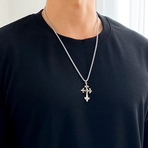 코코로맨틱 기독교 십자가 크롬 플로랄 써지컬스틸 목걸이