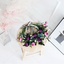 엔틱카페 인테리어 고급소품 조화리스 카페문 팬션방문 풍성한 생화느낌 미니창문 짐꾸미기 전실용 중문, 레드