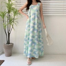 셀러허브(잡화) 여자 라운드넥 A라인 물나염 나시 원피스