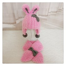 2023 토끼 아기 신발 뜨기 모자 보넷 코바늘 만들기, 핑크 모자 목도리