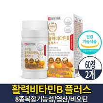 복합 활력비타민B 플러스 영양제 정 종합 비타민비 B1 B2 B6 B12 군 엽산 비오틴, 2개, 60정