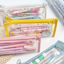 사각 PVC 투명 필통 다용도 수납 파우치 필통파우치 학생필통 메이크업파우치 다용도파우치 펜슬파우치, 화이트
