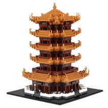 중국 스타일 호환 키덜트 블럭 브릭 옐로우 크레인 타워 성인 어려운 조립 완구 교육용 작은 입자, 단일사이즈, 악양타워 2600 입자