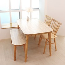 파스텔우드 자작네츄럴 4인용 원목식탁세트 벤치/의자, 05.식탁+벤치1개+첼로2개, 네츄럴 (헤드의자는 화이트)