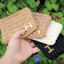 [프롬멜팅]코바늘DIY 헤링본H장식 카드지갑 스티치 뜨개키트 손뜨개패키지 KIT, 베이지