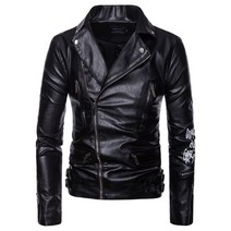 펑크 라이더 바이커 봄 가을 합성피 라이딩 가죽 자켓 남성용 멀티 지퍼 오토 재킷 사이즈 5XL, XXL, CN, Black