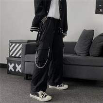 고스 펑크 블랙 카고 바지 체인 Streetwear 남자 와이드 레그 하라주쿠 힙합 Hombre 캐주얼 조깅 팬 PANtalon Homme131400