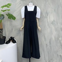 [행복여] 옆 단추 포켓 브이넥 바스락 와이드 점프슈트