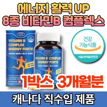 캐나다 코스트코 고함량 수용성 비타민 B 콤플렉스 B1 B2 B6 B12 비군 B군 판톤텐산 엽산 나이아신 비오틴 에너지 활력 영양제, 90캡슐, 1병