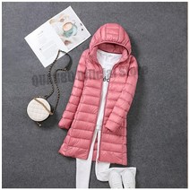 구스패딩코트 구스다운코트 새로운 초경량 얇은 패커 블 다운 롱 재킷 여성용 모자 분리형 슬림 피트 스커