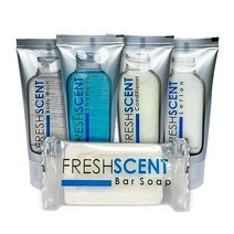 FRESHSCENT HOTEL COLLECTION 여행용 사이즈 세면 용품 250개 세트 스타터 키트에는 각각 50개의 튜브 1온스 샴푸 컨디셔너 바디 워시 로션 및 1개 바 50