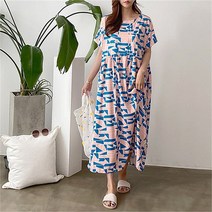 여자 기하학 패턴 빅사이즈 홈웨어 롱 원피스 (5706881)