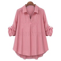 여성 체크 긴팔 셔츠 뱃살커버 언발 블라우스 L-4XL SFW0801015