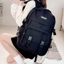 비탈리 빈티지 캐주얼 심플 베이직 백팩 천가방 20대 여자 대학생 신학기 대학교 신입생 책가방 데일리 버클 지퍼 인형 키링 참장식 세트 포켓 가방 백백