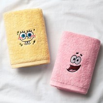 스폰지밥 캐릭터 수건 2P (파우치 포함), 종류:스폰지밥 컬러 세면타올 2P