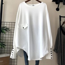 WZC 봄가을 여성 티셔츠 롱티 무지 라운드 풀오버 긴팔티 상의 빅사이즈 4컬러