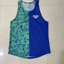 마라톤싱글렛 마라톤상의 러닝싱글렛 남성 민소매 조끼 탄성 스포츠 피트니스 마라톤나시 마라톤복, 파란색 로고, m