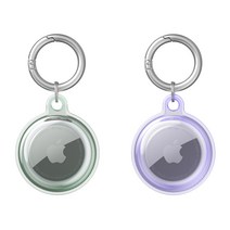 구디푸디 에어태그 풀커버 투명 키링케이스 2개   보호필름 2매, 그린 퍼플, 1개