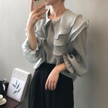 패스타임 여성 여름 프릴이 볼륨 우아한 블라우스 썸머 바캉스 나들이
