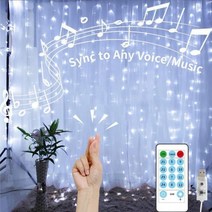 3M LED 크리스마스 화환 요정 커튼 라이트 음악 제어/8 조명 모드 USB 침실 홈 파티 웨딩 LED 문자열 조명, 01 no  hook up_02 3M X 2M, 02 white
