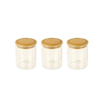 페블리 Pebbly 프랑스 친환경 주방도구 대나무 뚜껑 원형 유리 용기 180ml 3개 세트