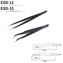 정전기방지매트 정전기방지시트 용접매트2/6PCS 정밀 족집게 세트 정전기 방지 스테인레스 스틸 족집게 수, 02 ESD-11 and ESD-15, 02 ESD-11 and ESD-15