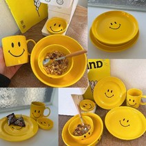 DND마켓 스마일 그릇 세트 플레이트 볼 머그컵 식기 (주)존글로벌, 스마일 7종 풀세트