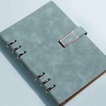 깔끔한 가죽 커버 다이어링형 노트 A5 6공 바인더, 라이트블루 17cmx23.5cm