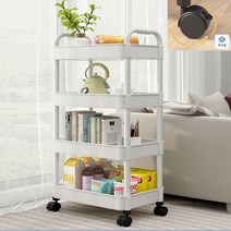 이동식 선반 수납 바구니 트롤리 바퀴달린 수납장 무빙카트 3단 4단 미용실 주방 거실, 4단화이트