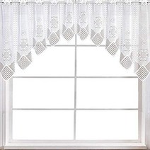 WUBODTI Rustic White Sheer Voile Valance Curtains Floral Embroidery Lace Swag Drapes Knitted Cafe Wi, 1