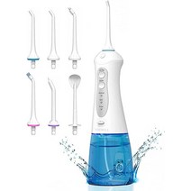 치아 및 교정기용 무선 워터 덴탈 플로서 300ML 휴대용 구강 세정기 3가지 모드 플로싱 픽 제트 팁 5개 IPX7 방수 클리너 여행용, White
