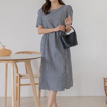 주디앤 여성 로렐 벌룬 체크 롱원피스
