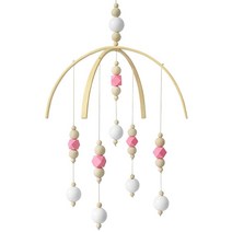AONTUS 아기 침대 천장 모빌 여아용 나무 비즈 어린이 소년 아기 침실 디자이너 아기방 기쁨, White-Pink