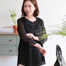 엄마옷 백합사 빅프릴 올블랙 블라우스[P84_210] 40대 50대 중년여성의류 여성용 마담 미시옷