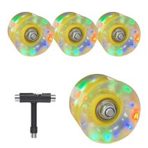 라이트 업 스케이트보드 롱보드 휠 60mm X 45mm 82A 베어링 ABEC-11 및 올인원 T 툴 (4개 세트) 스트리트 스케이트보드용 크루저 교체 휠