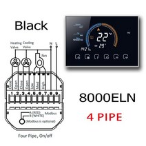 난방 냉각용 팬 코일 온도 조절기 RS485 MODBUS 4 파이프 2, 06 8000ELN-Black_02 95-240VAC