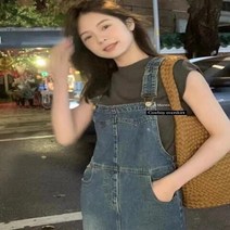 멜빵 청 치마 여성 롱 스커트 기질 슬리밍 탑 레트로 데님 슬릿 서스펜더 원피스 드레스 세