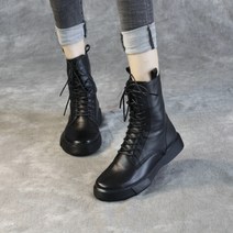 도오빠 여성 워커 부츠 통굽 4CM 가죽 레이스업_프룩치