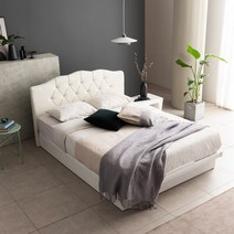 젠티스 카라 평상형 PU가죽 침대, 화이트, 프레임+참숯독립매트리스