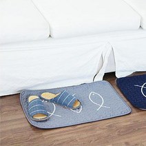 목화솜충전 면소재 쿠션 주방발매트 욕실발깔개 바닥깔개, 물고기패턴 네이비