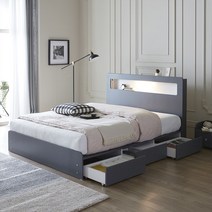 슬립스토아 디노 LED 멀티 수납 침대 프레임 매트리스 SS/Q/K, 3.침대+독립, 그레이