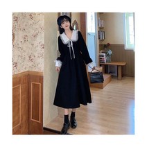 우아한 프랑스 스타일의 빈티지 드레스 여성용 달콤한 레이스 피터팬 칼라 긴 소매 레이스업 패어리 원피스 스타일 2023 가을112222