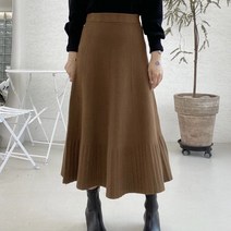 포근 A라인 무지 브라운 키작녀 초기 임부복 밴딩 롱 니트 스커트