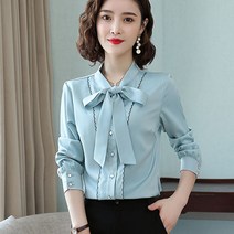 위위브렌 여성용 베이직 리본 블라우스 셔츠