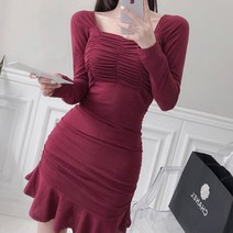 블링앤수 여성 캐주얼 스퀘어넥 슬림핏 미니 원피스 KZZ508