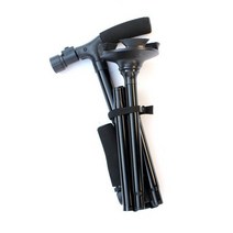 접이식 노인 지팡이 세발지팡이 어르신 지팡이더블 핸들 접이식 텔레스코픽 지팡이 접이식 목발 LED 경량, 01 Black