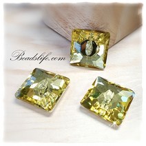 비즈라이프 글라스 사각 보석단추, 1개, 25mm옐로우